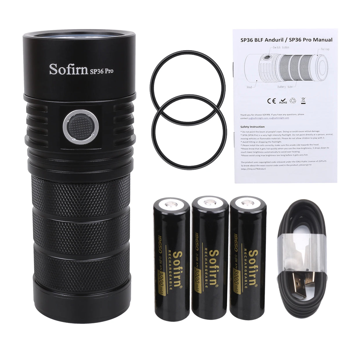 SP36 Pro 8000lm Powerful LED Flashlight 4SST40 USB C Rechargeable 18650 Torch