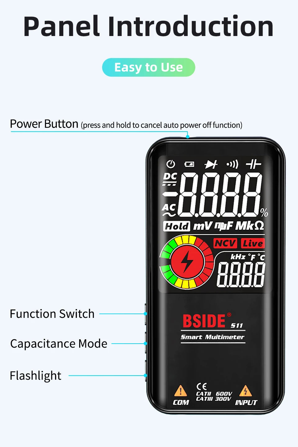 BSIDE Smart Digital Multimeter 9999 Counts with EMF