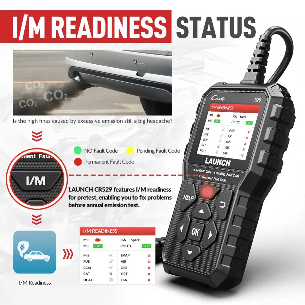 LAUNCH CReader529 CR529 OBD2 Scanner Automotive Diagnostic Tool Car OBDII Code Reader Fault Code Read Scan DIY Code Reader Creader 529