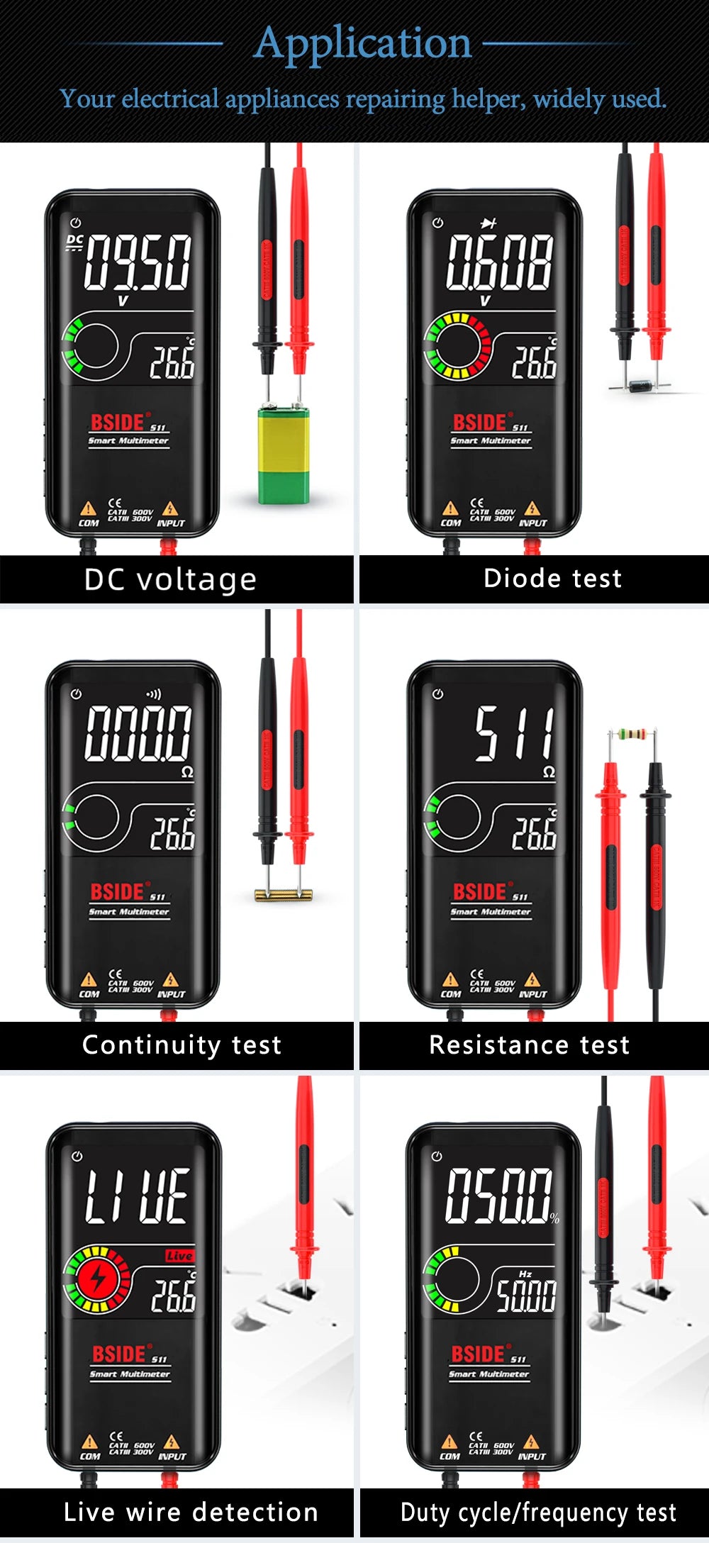 BSIDE Smart Digital Multimeter 9999 Counts with EMF
