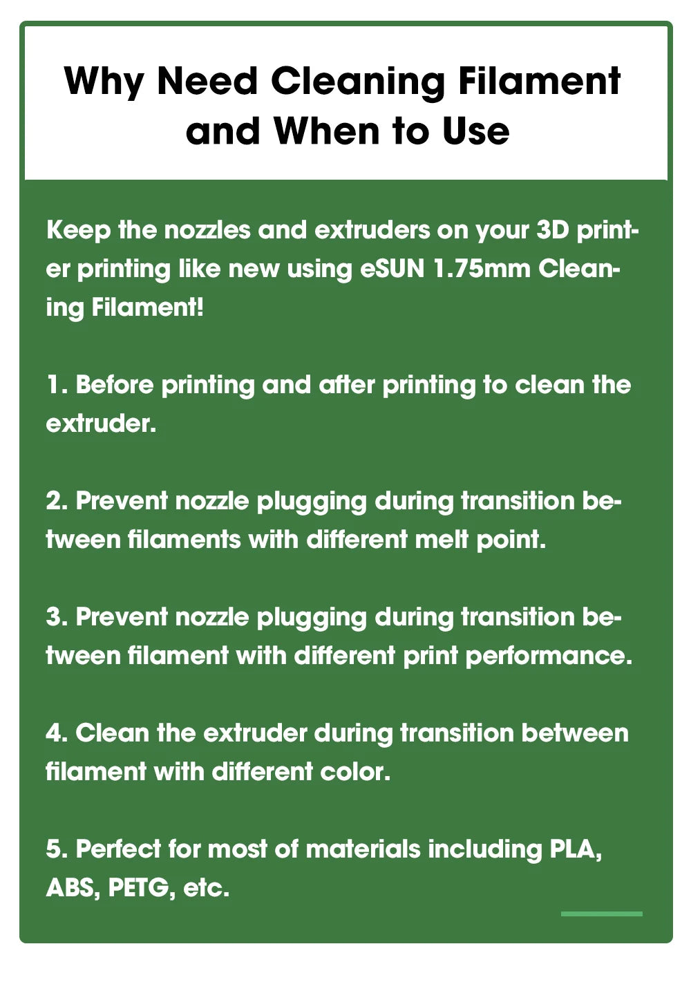 ESUN Cleaning Filament 1.75mm, 3D Printer Cleaning Filament, 100g Spool 3D Printing Accessories for 3D Printers