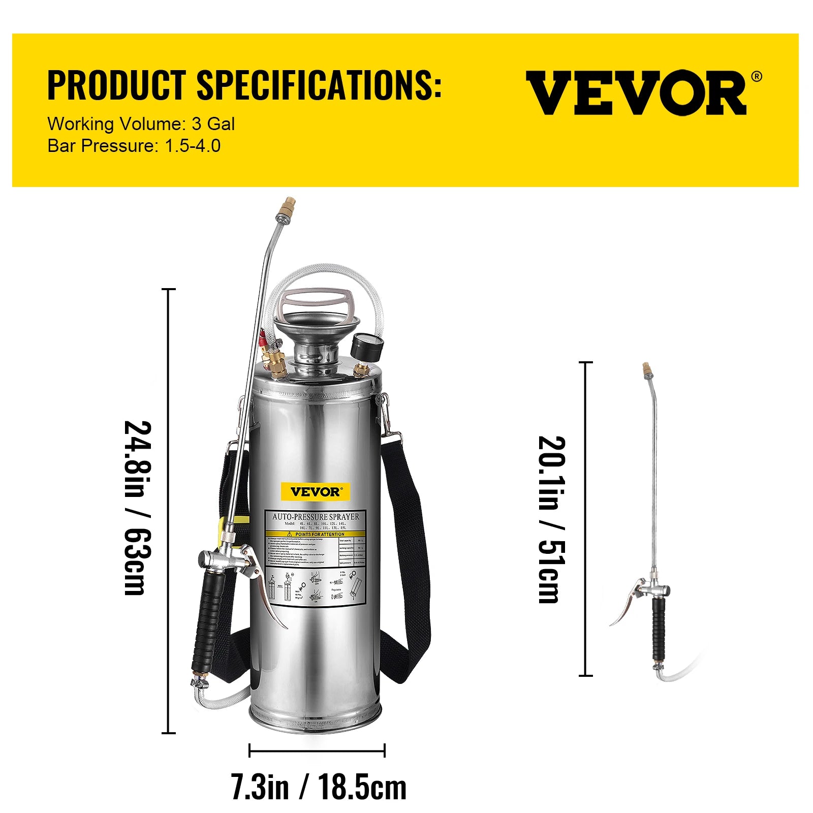 SucceBuy 4-12L Hand Powered Sprayer Stainless Steel Watering Spraying Atomizer Pump Home Ground Garden Cleaning Sprayer