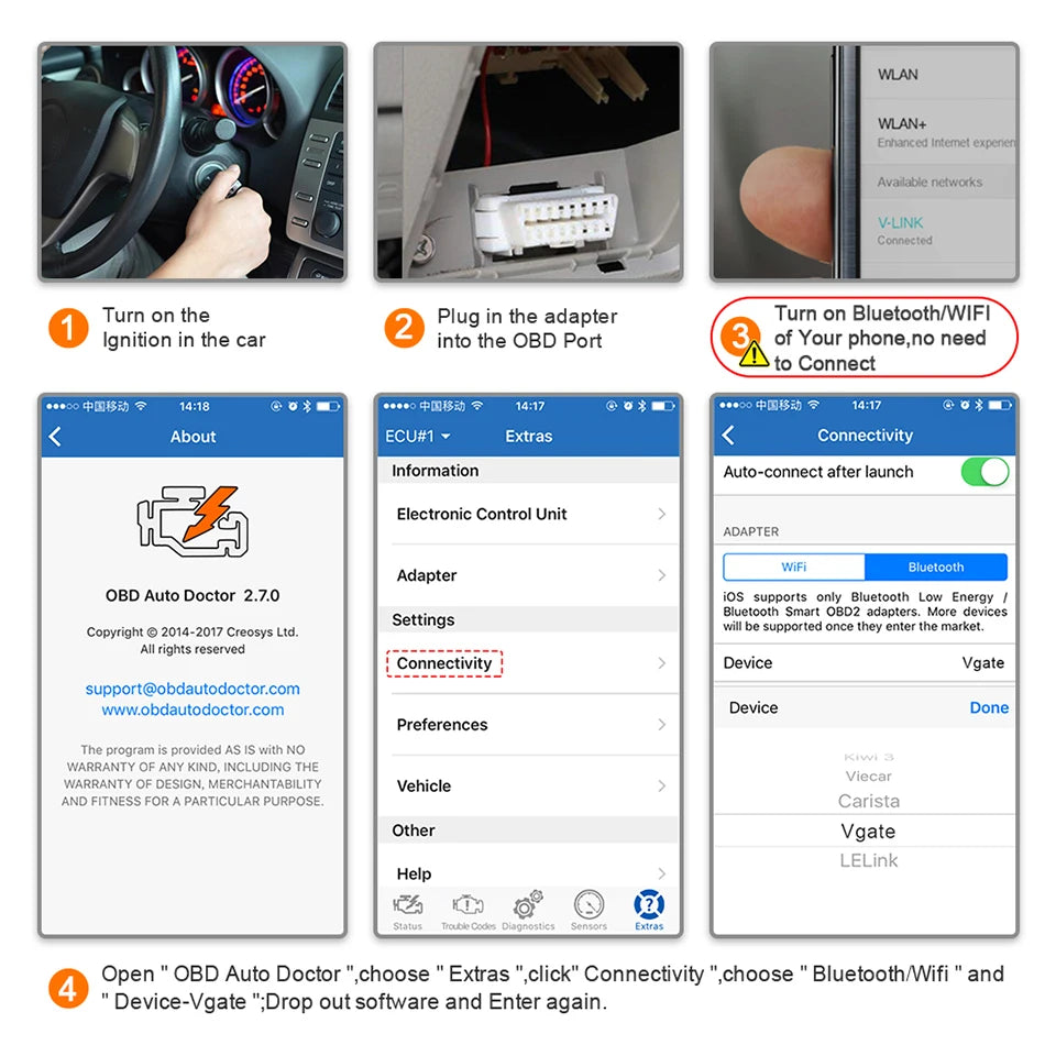 Vgate ICar Pro Bluetooth 3.0/4.0/WiFi Android/PC/iOS Supports Auto Wake Up Mode Elm327 V2.1 OBDII Code Reader Diagnostic Tool