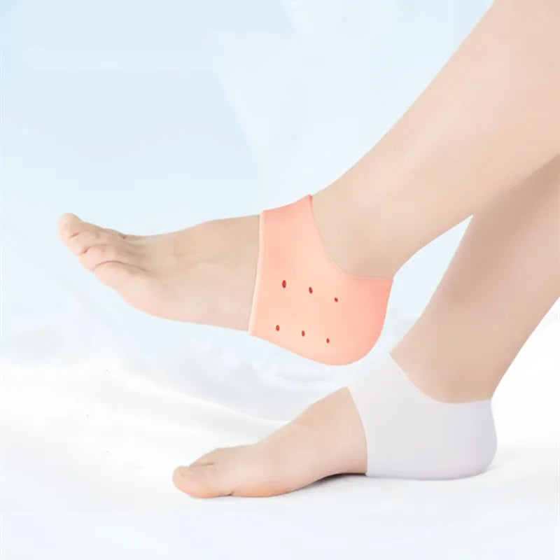 2-Pair Silicone Moisturizing Heel Socks, Gel Heel Protectors for Dry Cracked Feet