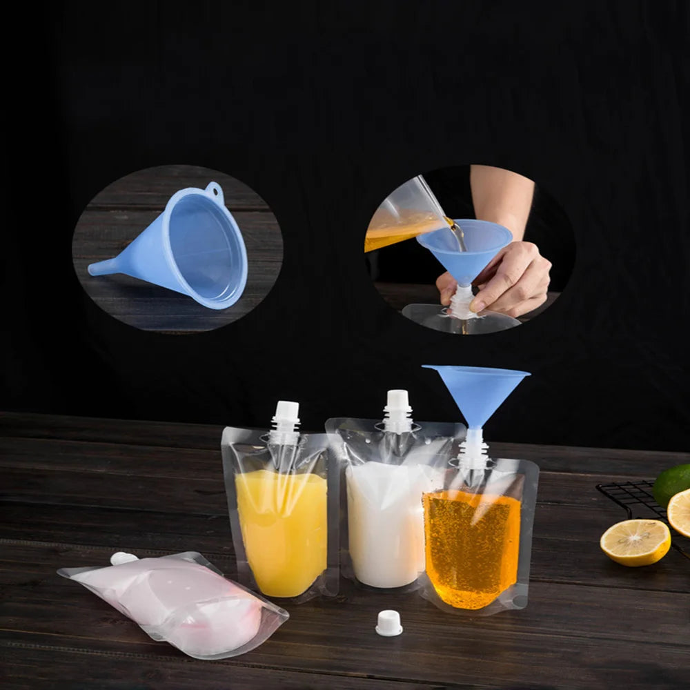 Eco Plastic Drink Packaging Bags Stand Up Spout Pouches Outdoor Camping Juice Coffee Storage Bags 50pcs/pack With Free Funnel