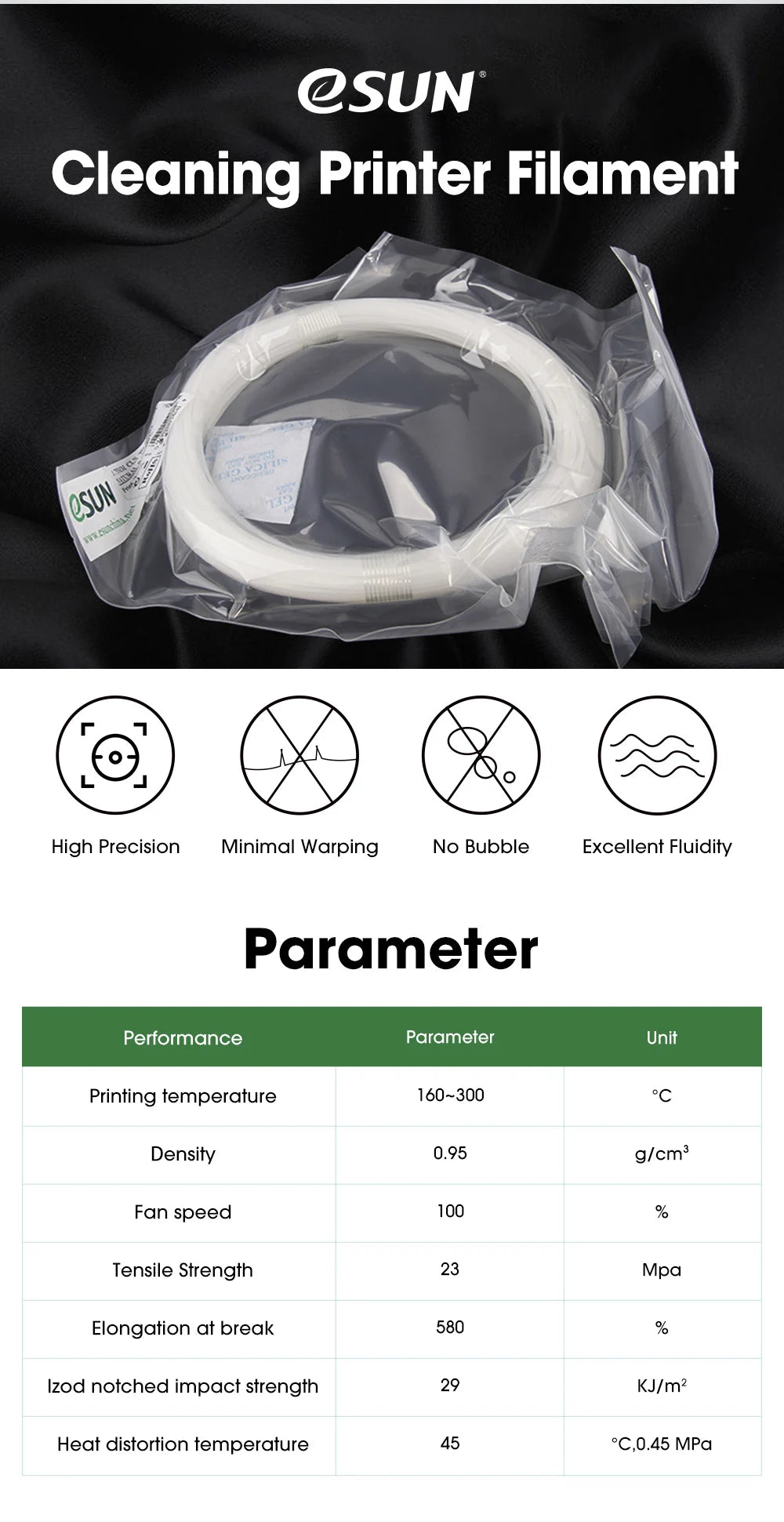 ESUN Cleaning Filament 1.75mm, 3D Printer Cleaning Filament, 100g Spool 3D Printing Accessories for 3D Printers