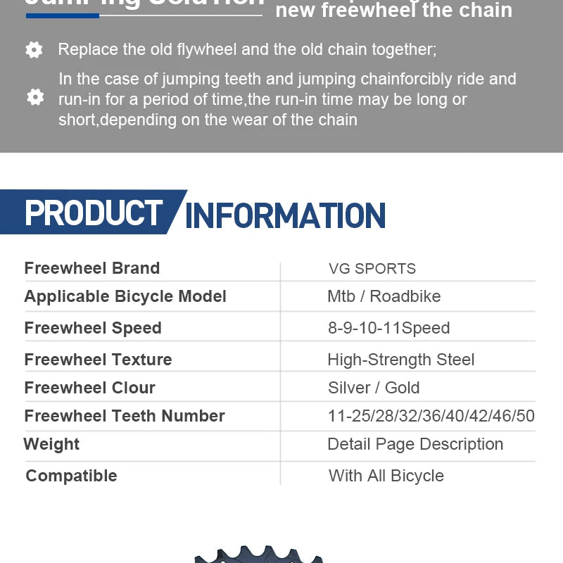 VG Sports All Size Road Bike 8 9 10 11 Speed Velocidade Bicycle Freewheel 11-25T/28T/32T/36T Bicycle Cassette Freewheel Sprocket