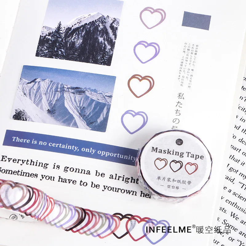 100pcs/roll Loving Heart Washi Tape Decorative Masking Morandi Color Scrapbooking Diary Paper Stickers