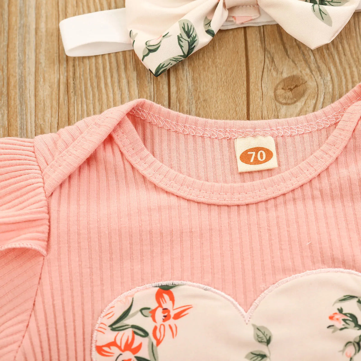 Baby Girl Summer Outfit, Ruffle Knit Romper with Floral Shorts and Headband Set