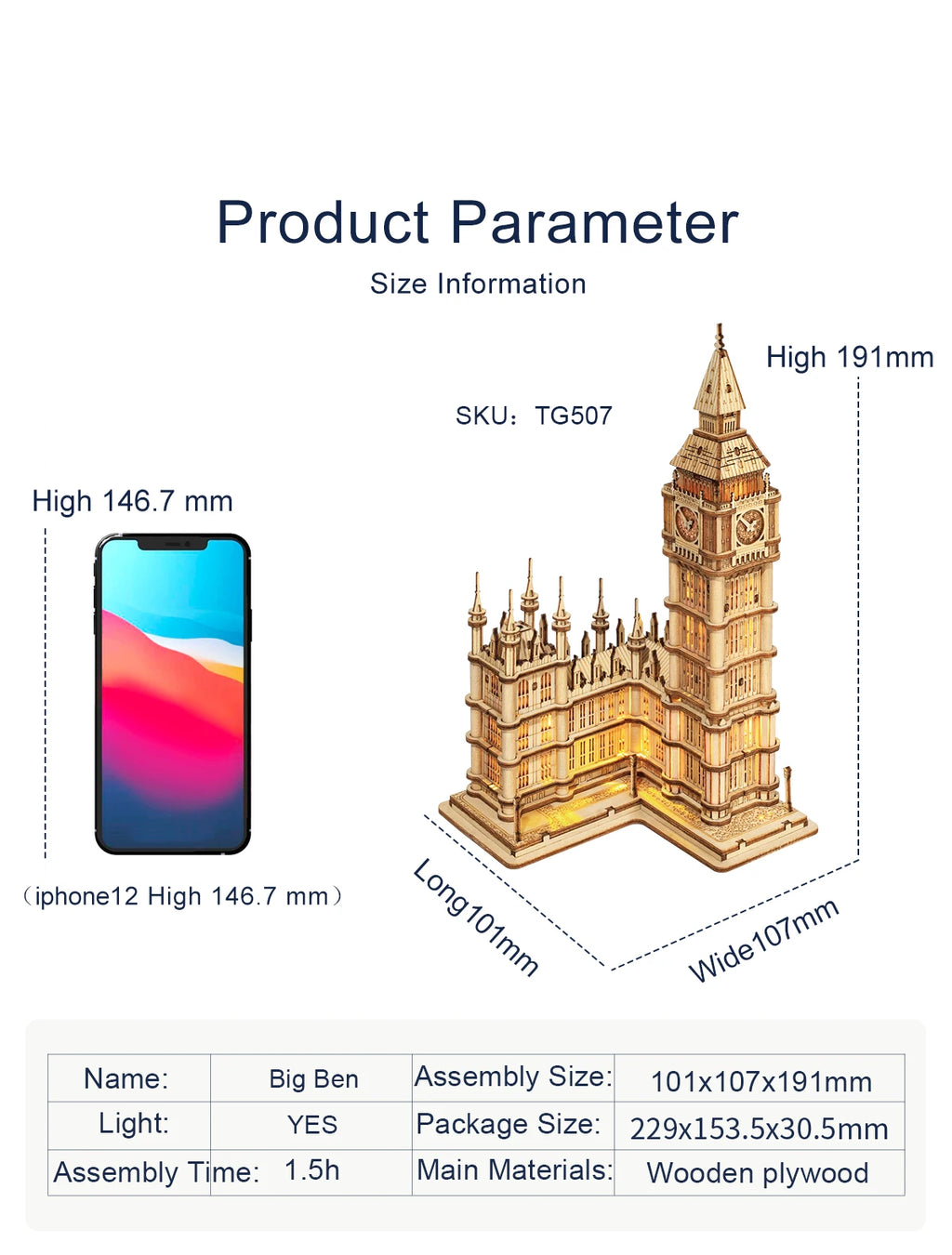 Robotime Rolife DIY 3D Tower Bridge Big Ben Famous Building Wooden Puzzle Game Easy Assembly Toy Gift for Children Teen Adult