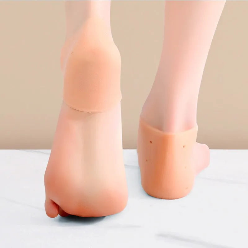 2-Pair Silicone Moisturizing Heel Socks, Gel Heel Protectors for Dry Cracked Feet