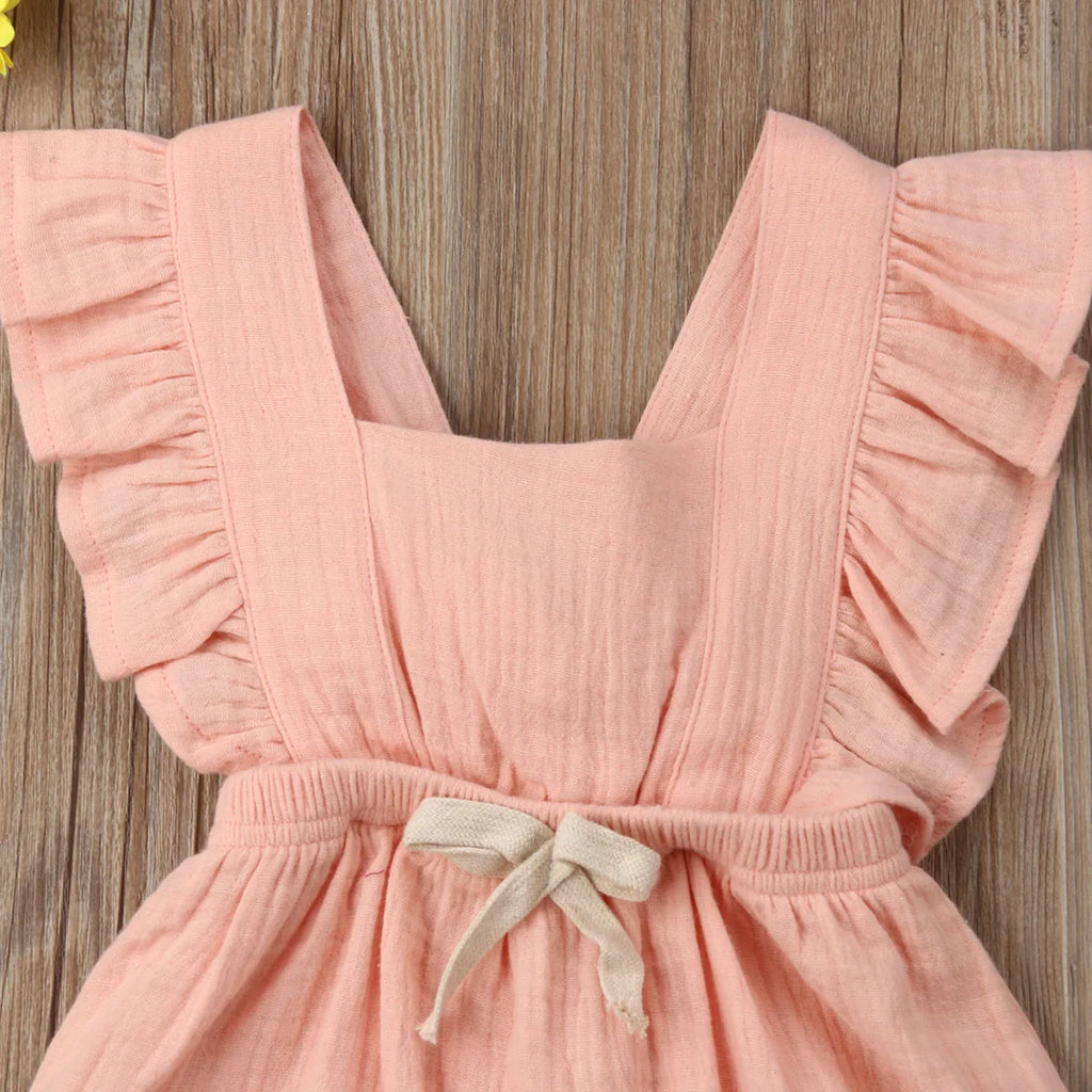 Newborn Baby Girl Ruffle Bodysuit, Solid Color Summer Romper Sunsuit