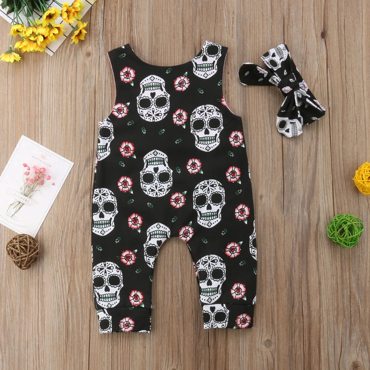 Halloween Skull Floral Baby Romper