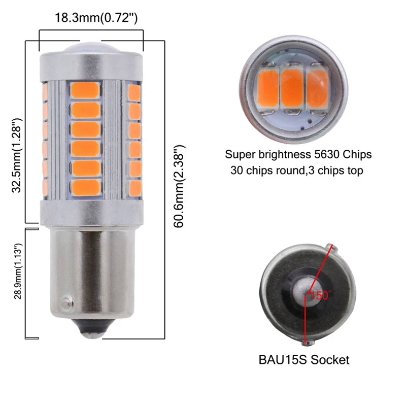 Katur 4pcs PY21W LED Bulbs Single Filament For Cars Turn Signal Lights Amber Red Lighting 1156 BAU15S 150 Degree Orange