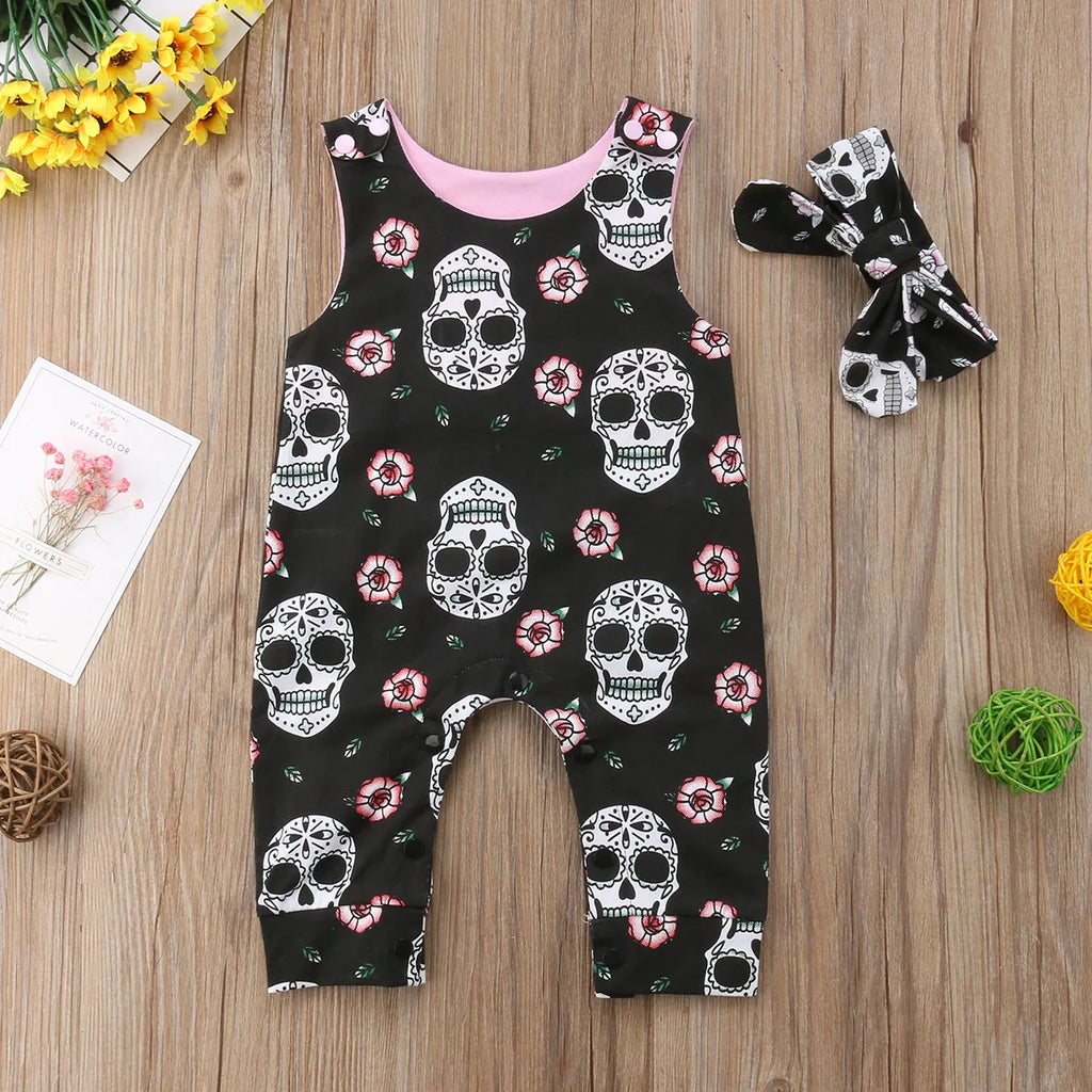 Halloween Skull Floral Baby Romper