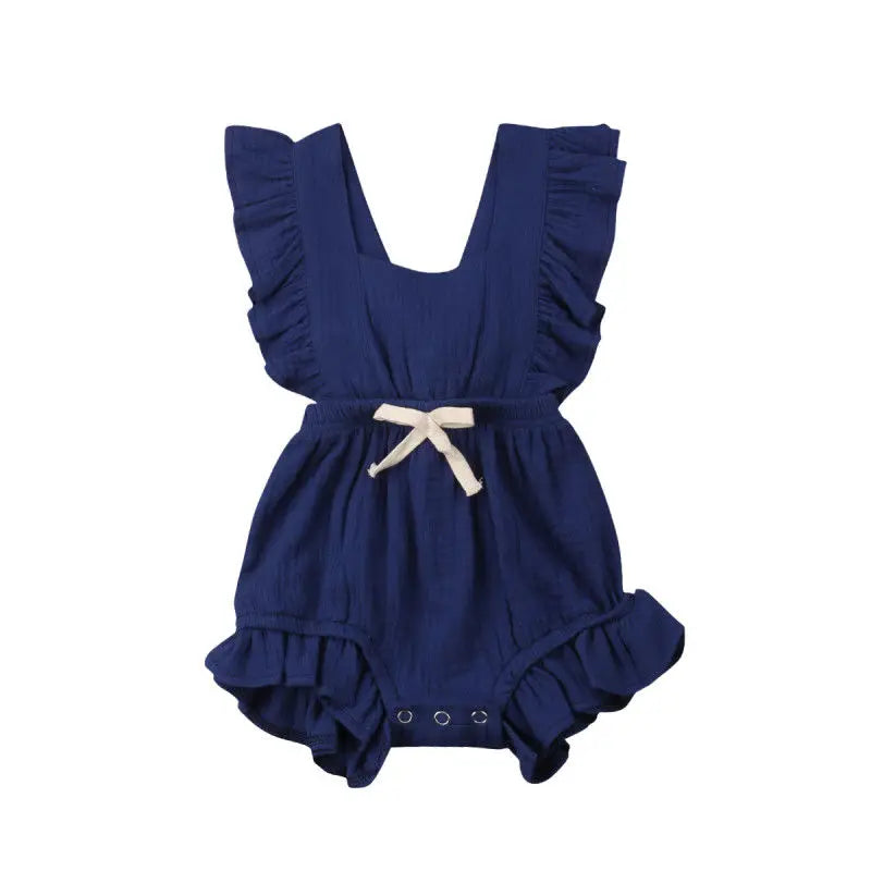 Newborn Baby Girl Ruffle Bodysuit, Solid Color Summer Romper Sunsuit