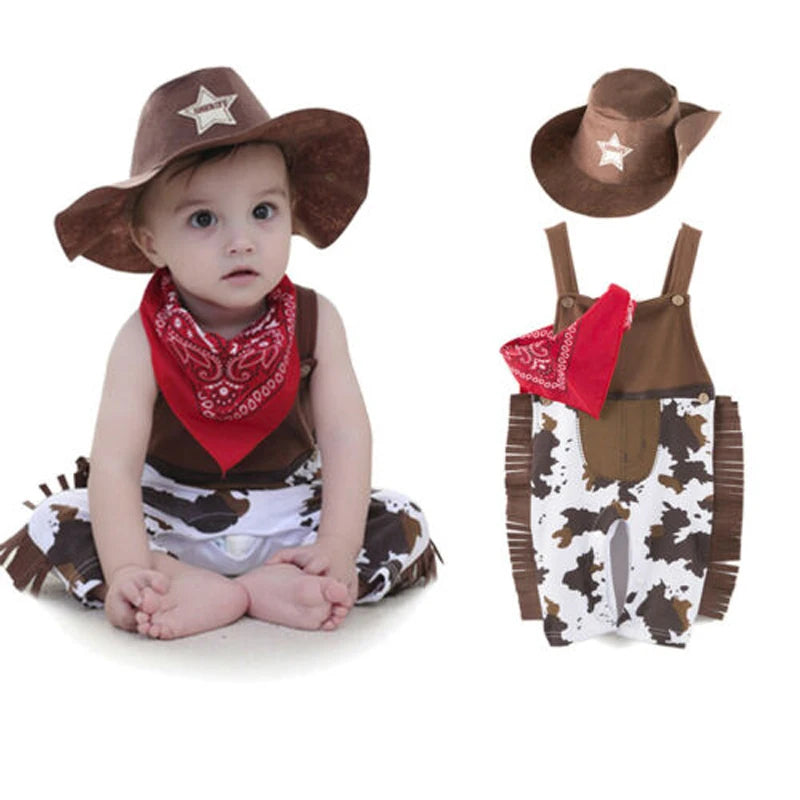 Halloween Baby Costume Cowboy Sheriff Fancy Party Rompers Hat Scarf Cool Infant Baby Clothes Outfit