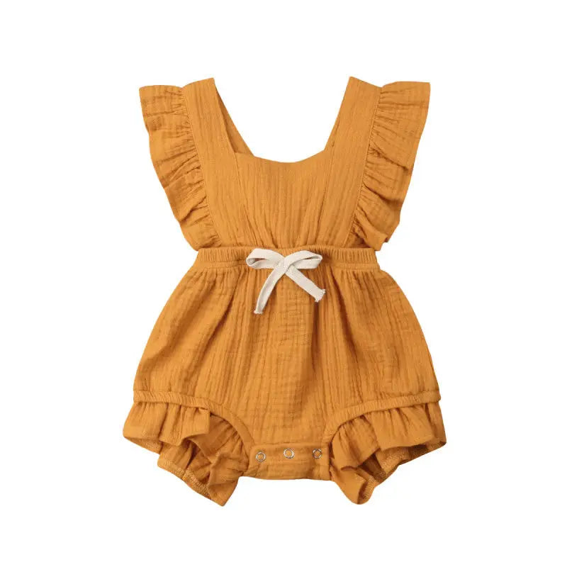 Newborn Baby Girl Ruffle Bodysuit, Solid Color Summer Romper Sunsuit