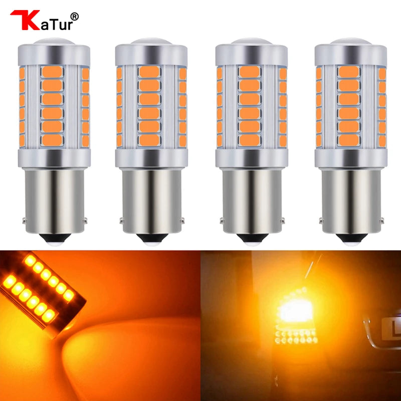 Katur 4pcs PY21W LED Bulbs Single Filament For Cars Turn Signal Lights Amber Red Lighting 1156 BAU15S 150 Degree Orange
