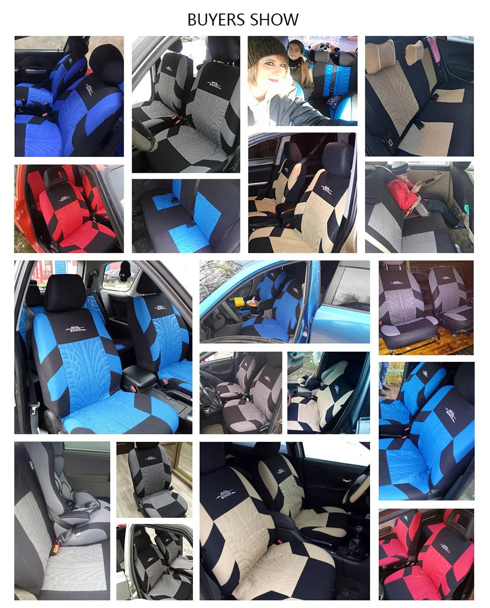 AUTOYOUTH Embroidered Car Seat Covers Full Set, Universal Fit with Tire Track Detail