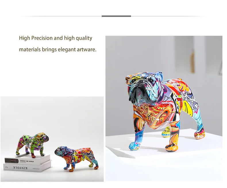 Creativity Bulldog Wholesale Graffiti Water Transfer Office  Ornaments Printing Resin Bulldog Home Decor Modern Crafts