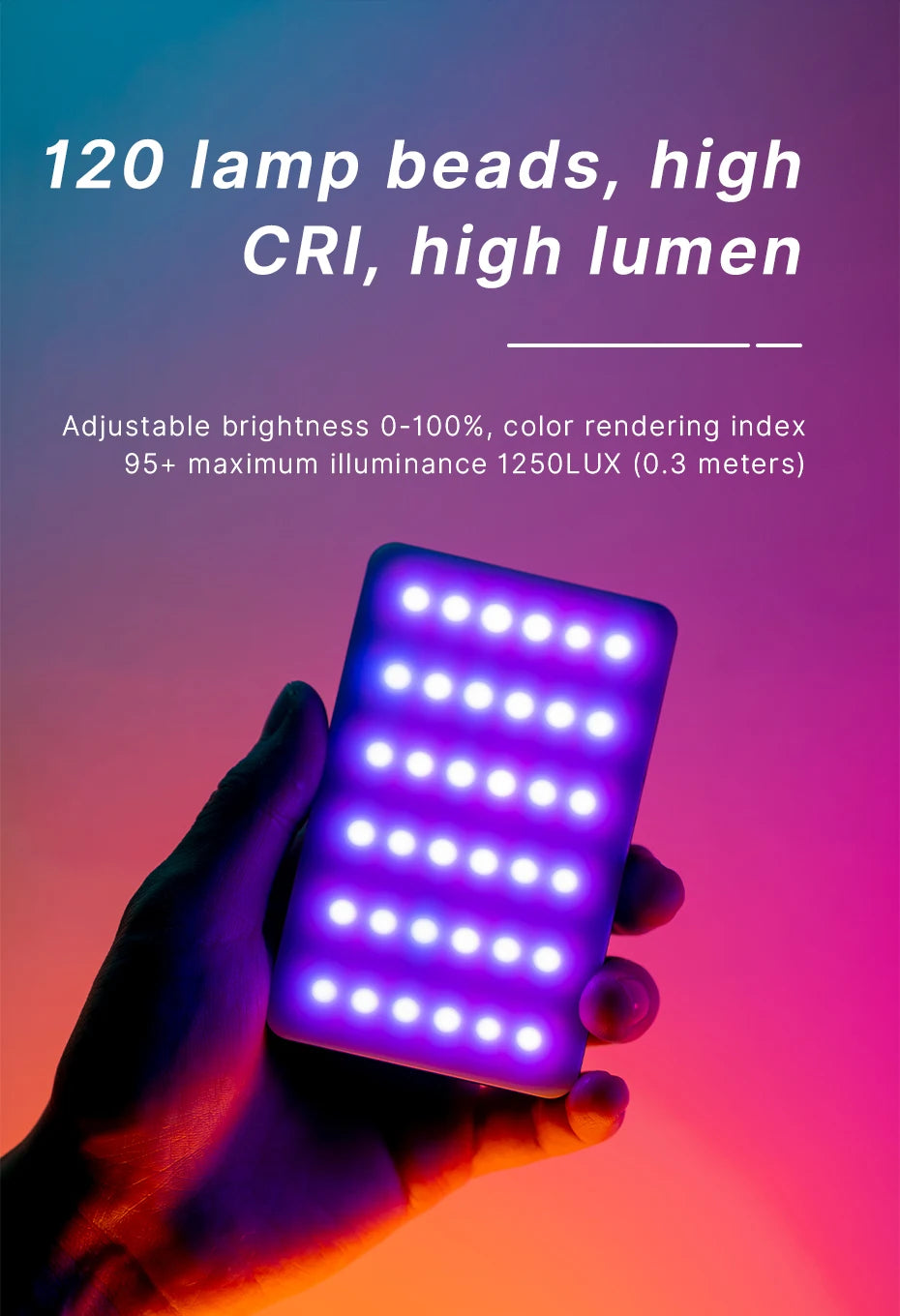 Ulanzi VL120 RGB LED Video Light, Rechargeable 3100mAh Mini Fill Light for Camera and Phone