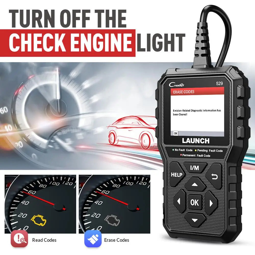 LAUNCH CReader529 CR529 OBD2 Scanner Automotive Diagnostic Tool Car OBDII Code Reader Fault Code Read Scan DIY Code Reader Creader 529