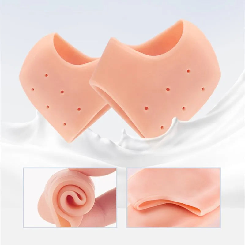 2-Pair Silicone Moisturizing Heel Socks, Gel Heel Protectors for Dry Cracked Feet