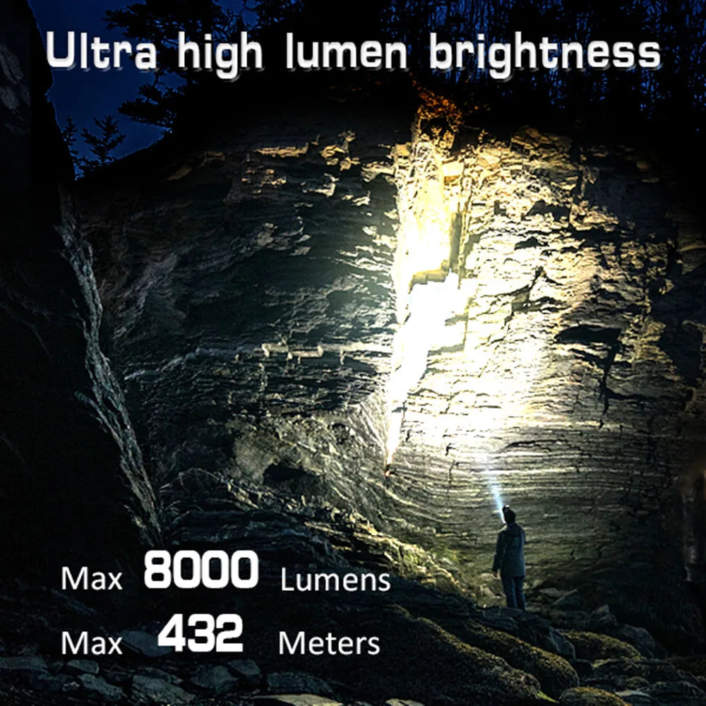 SP36 Pro 8000lm Powerful LED Flashlight 4SST40 USB C Rechargeable 18650 Torch