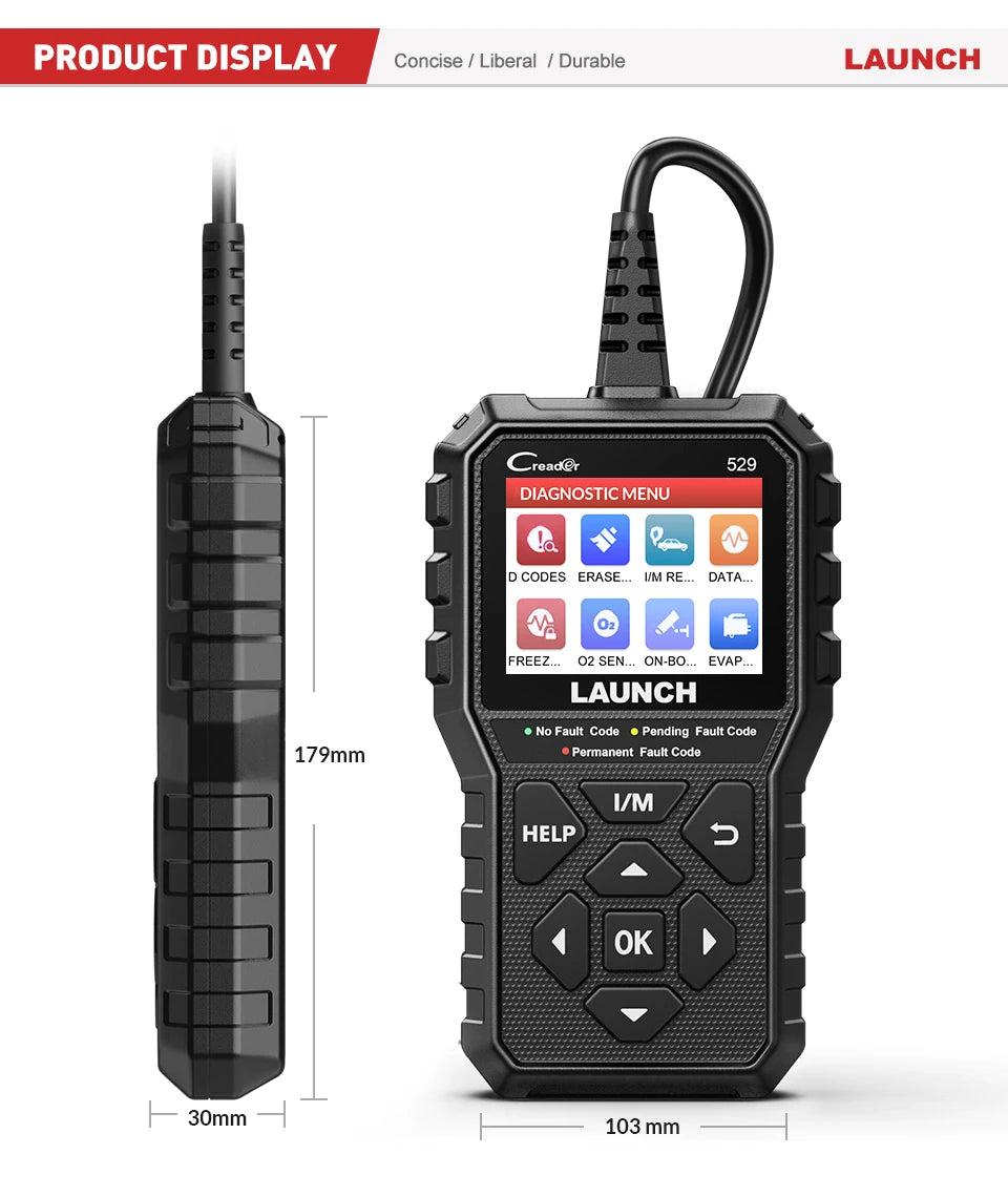 LAUNCH CReader529 CR529 OBD2 Scanner Automotive Diagnostic Tool Car OBDII Code Reader Fault Code Read Scan DIY Code Reader Creader 529