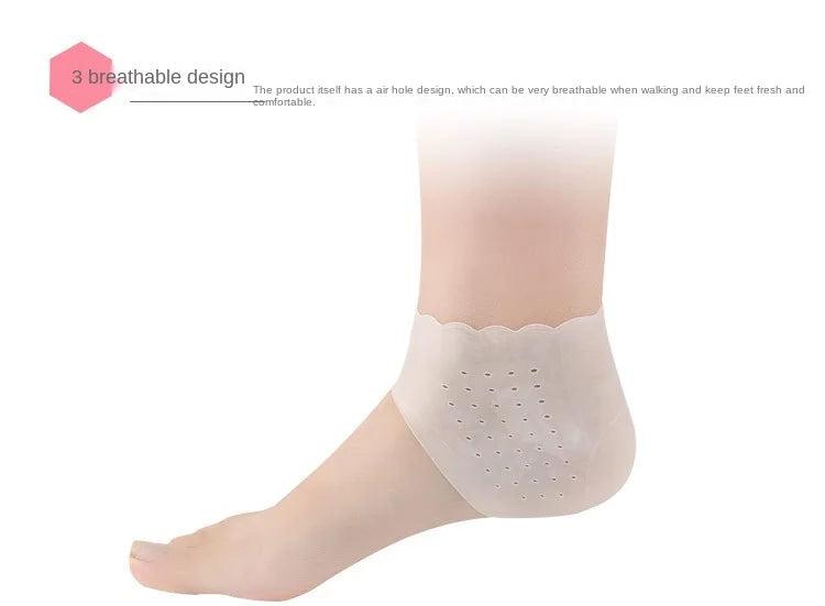 2-Pair Silicone Moisturizing Heel Socks, Gel Heel Protectors for Dry Cracked Feet