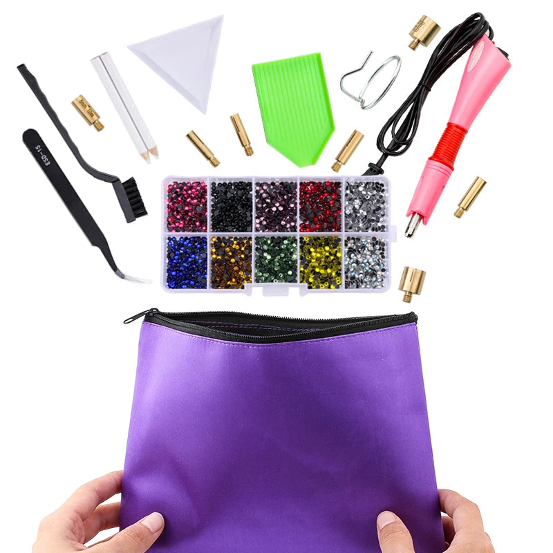 QIAO Hot Fix Rhinestones Set EU/US PLUG Hotfix Applicator 7 Tips Iron-on Crystal Glass Rhinestone Strass For Garment Decorations