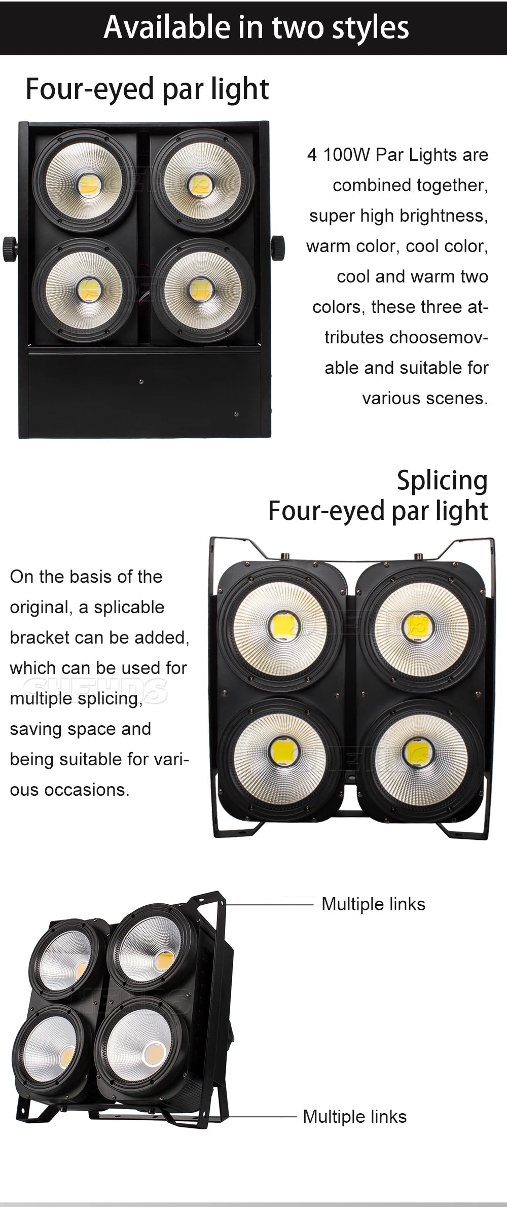 SHEHDS 4x100W 4 Eyes/200W 1Eye /2 Eyes LED Blinder Lights COB Cool And Warm White  For Dj Disco Party Stage