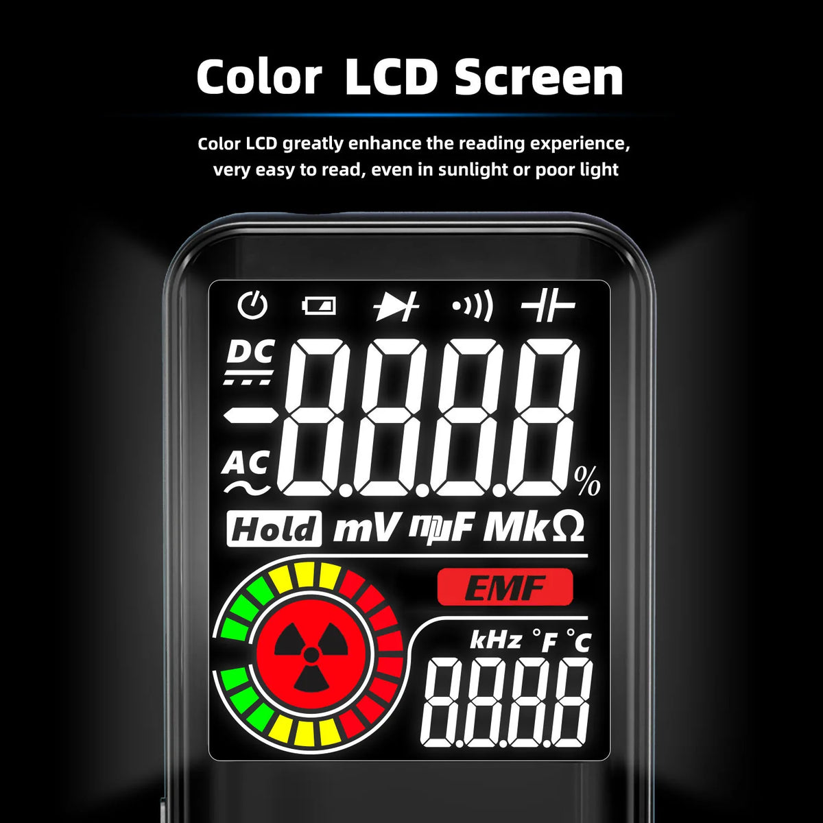 Digital Multimeter Color Display 9999 Count Auto Range Voltmeter Rechargeable with EMF Detector Capacitance Diode Tester
