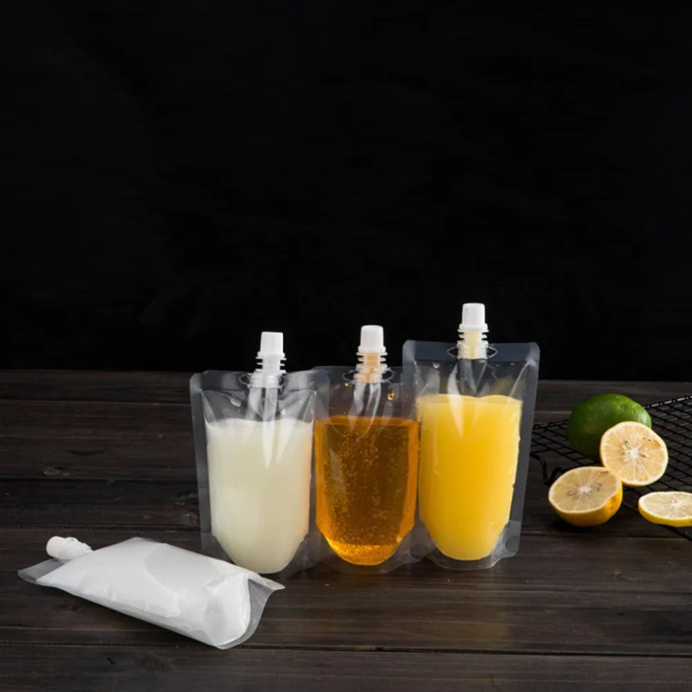 Eco Plastic Drink Packaging Bags Stand Up Spout Pouches Outdoor Camping Juice Coffee Storage Bags 50pcs/pack With Free Funnel