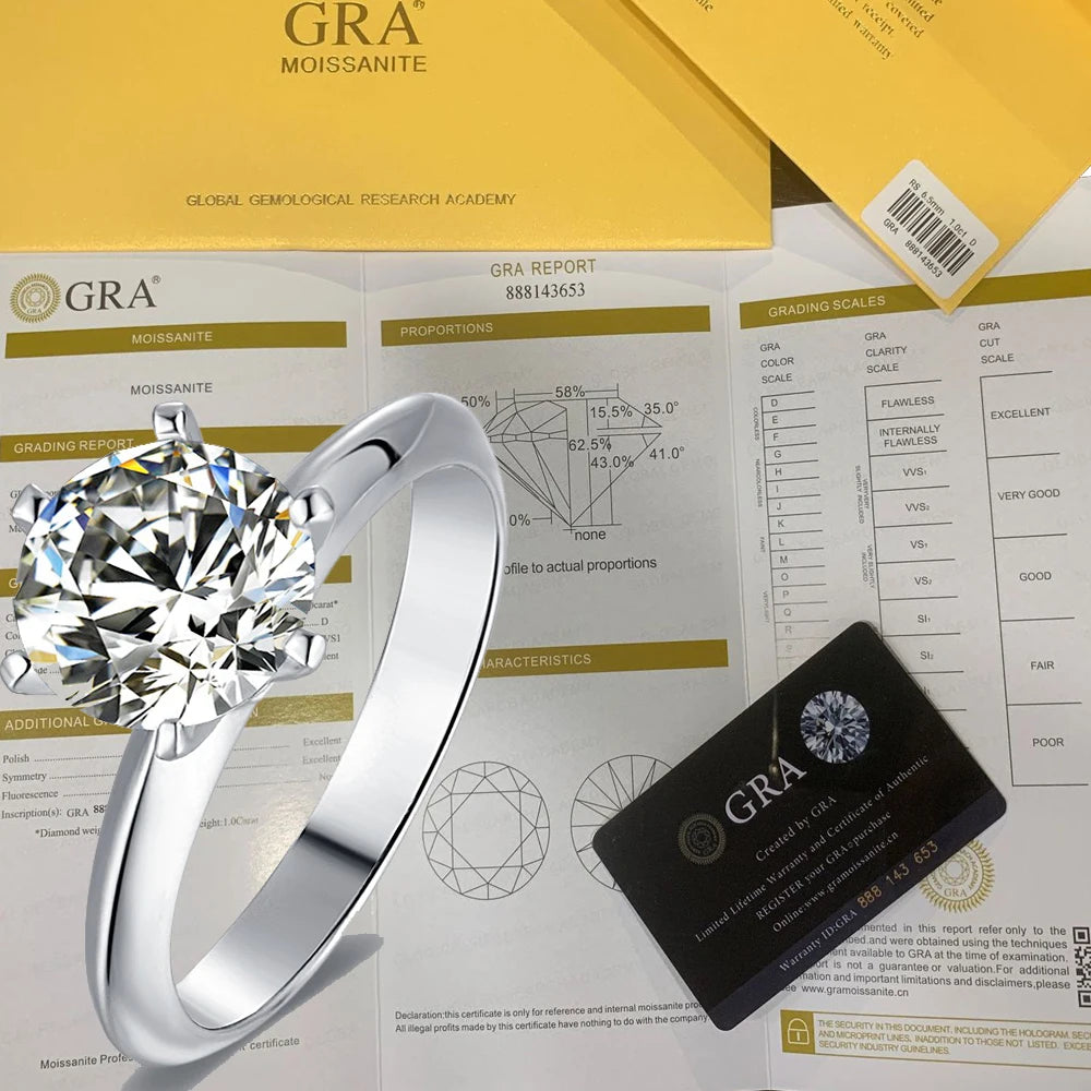 925 Sterling Silver Moissanite Solitaire Ring, 1–3 ct