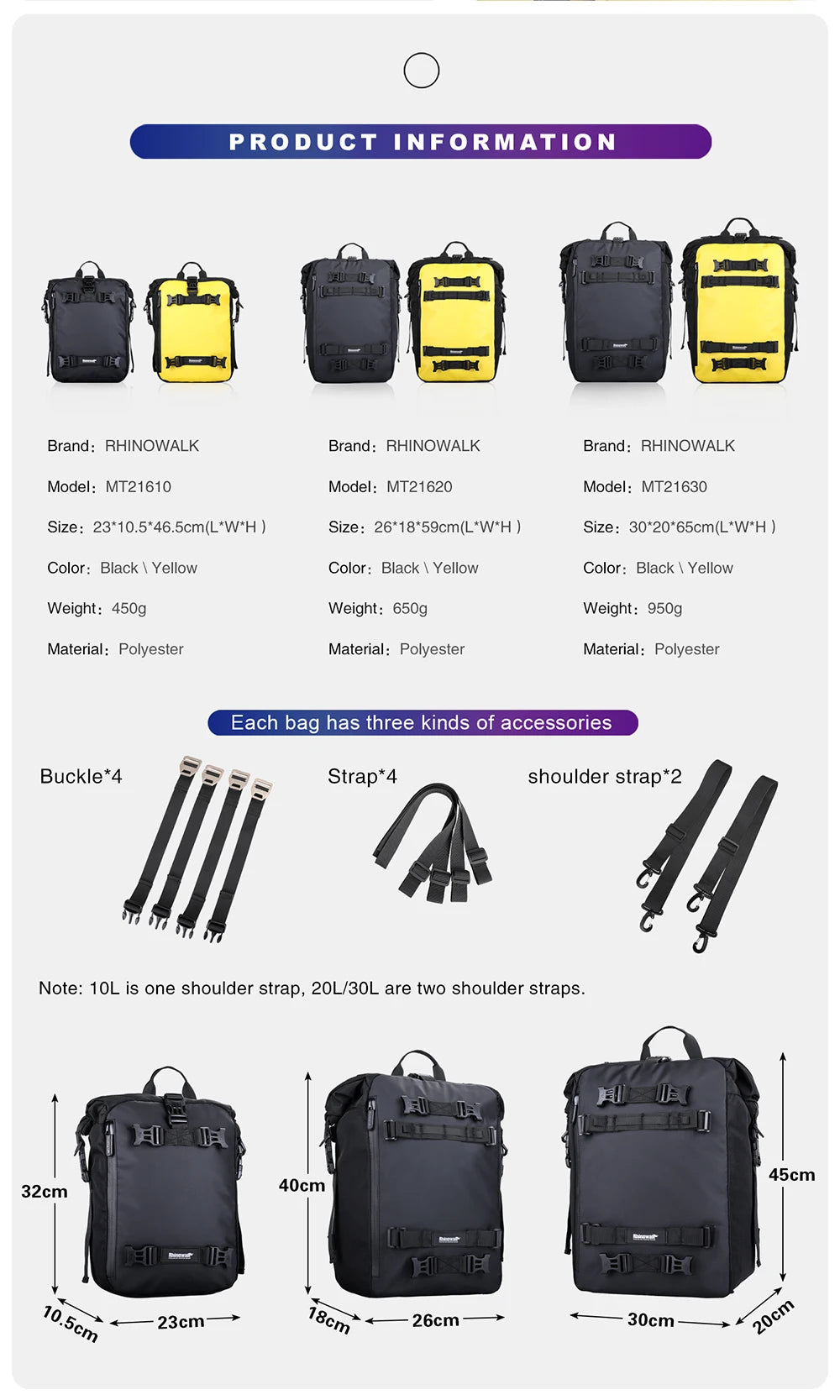 Rhinowalk Motorcycle Rear Seat Bag 10L 20L 30L Waterproof Luggage Pack Motocross Multi-Function Bumper Modification Bale