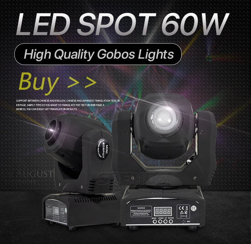 SHEHDS Lyre LED 60W Gobo Moving Head Lighting Spot Light Stage Light Wedding Christmas Birthday DJ Disco KTV Bar Event