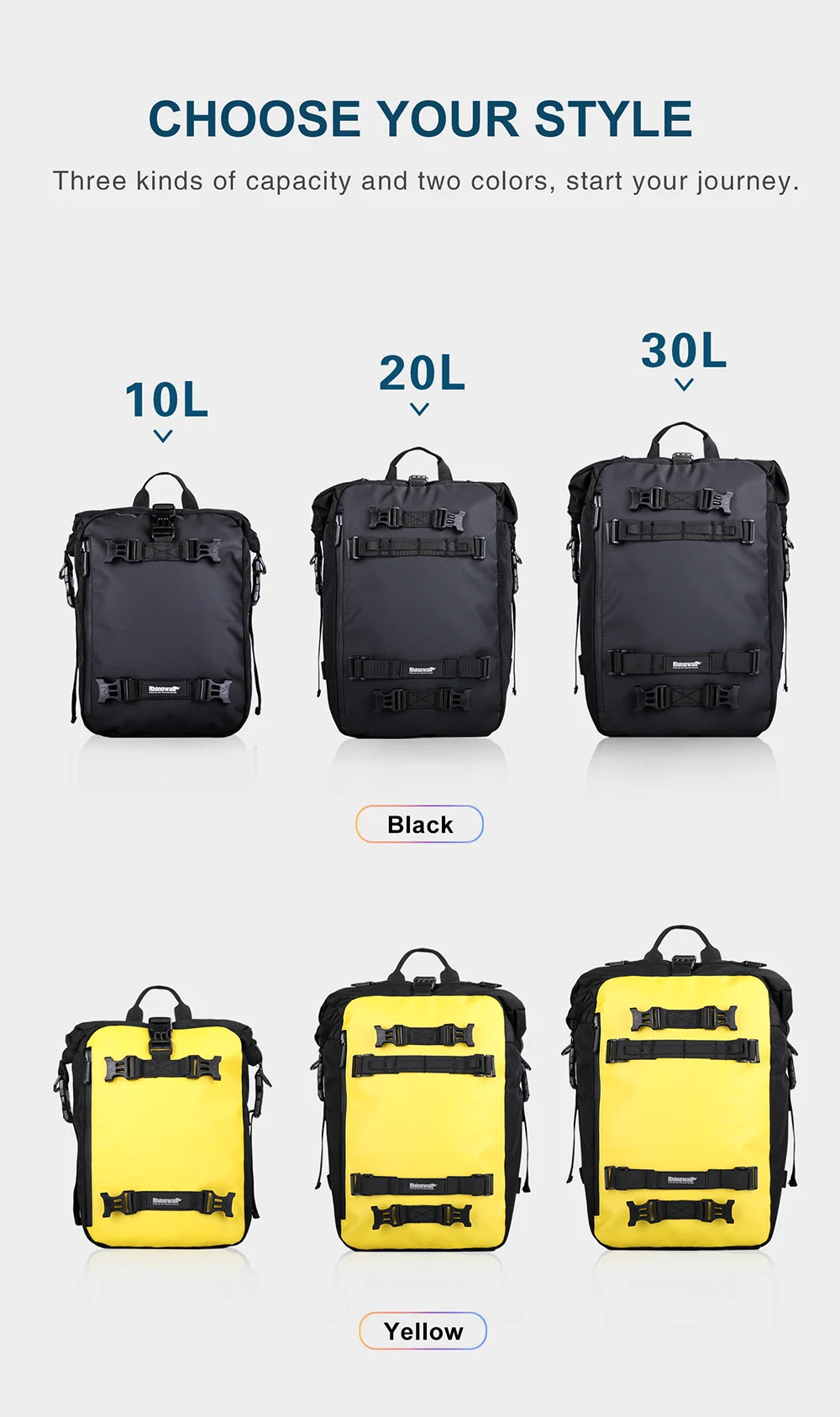 Rhinowalk Motorcycle Rear Seat Bag 10L 20L 30L Waterproof Luggage Pack Motocross Multi-Function Bumper Modification Bale