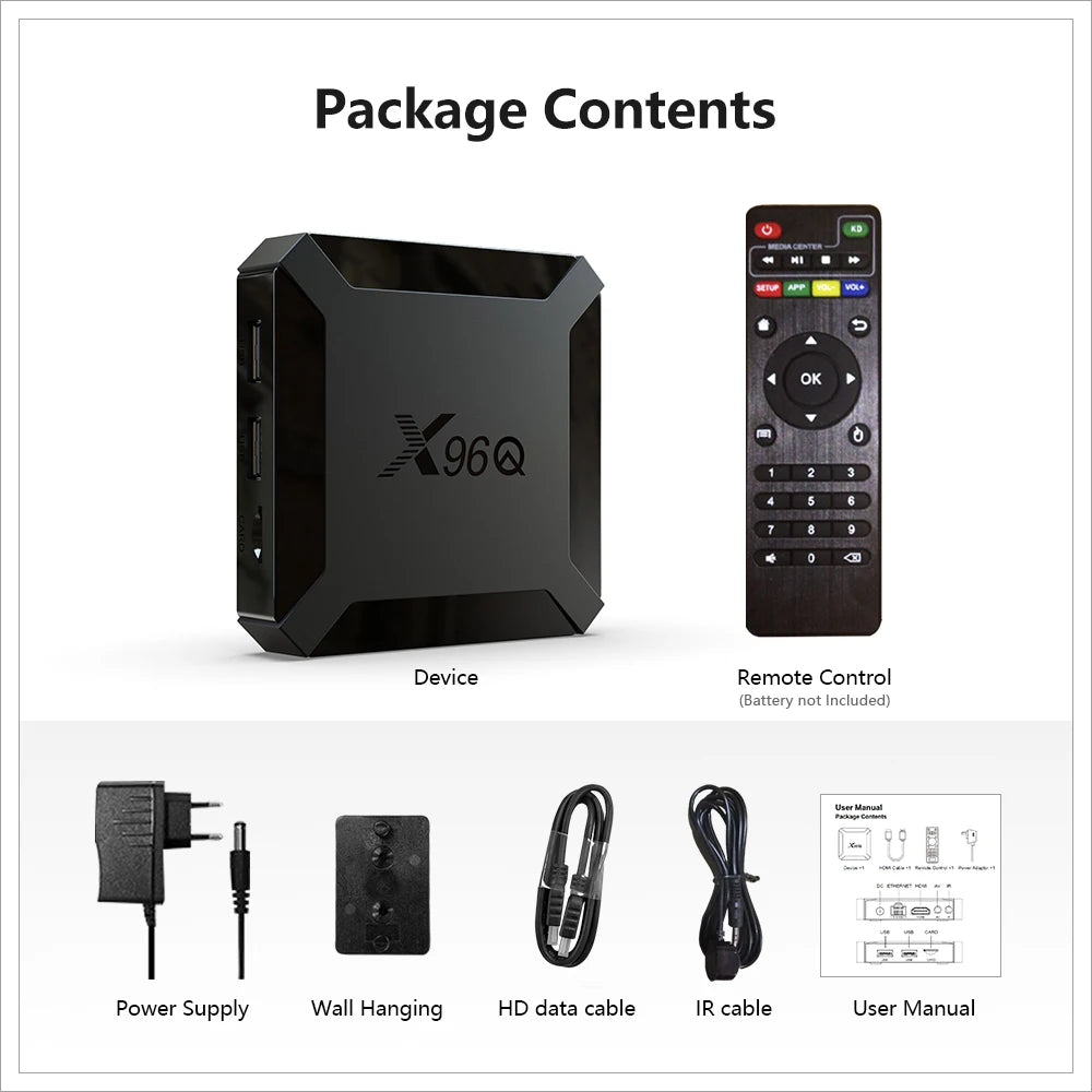 X96Q Android 10 Smart TV Box 4K, 2GB RAM 16GB Storage Quad-Core Media Player