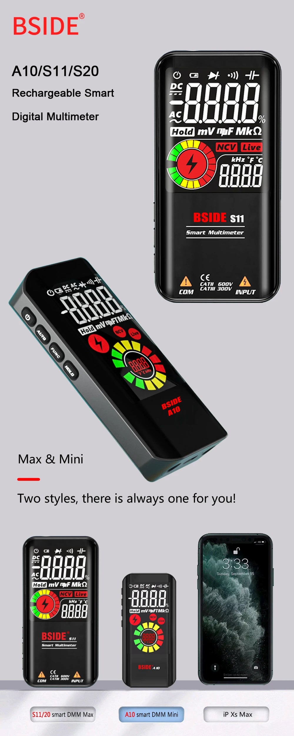 BSIDE Smart Digital Multimeter 9999 Counts with EMF