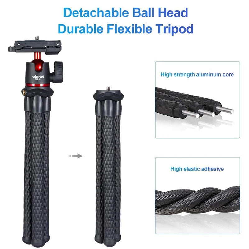 MT-11 Flexible Octopus Tripod Smartphone DSLR SLR Vlog Tripod Travel Portable 2 in 1 Tripod Extend 1/4 Screw Magic Arm