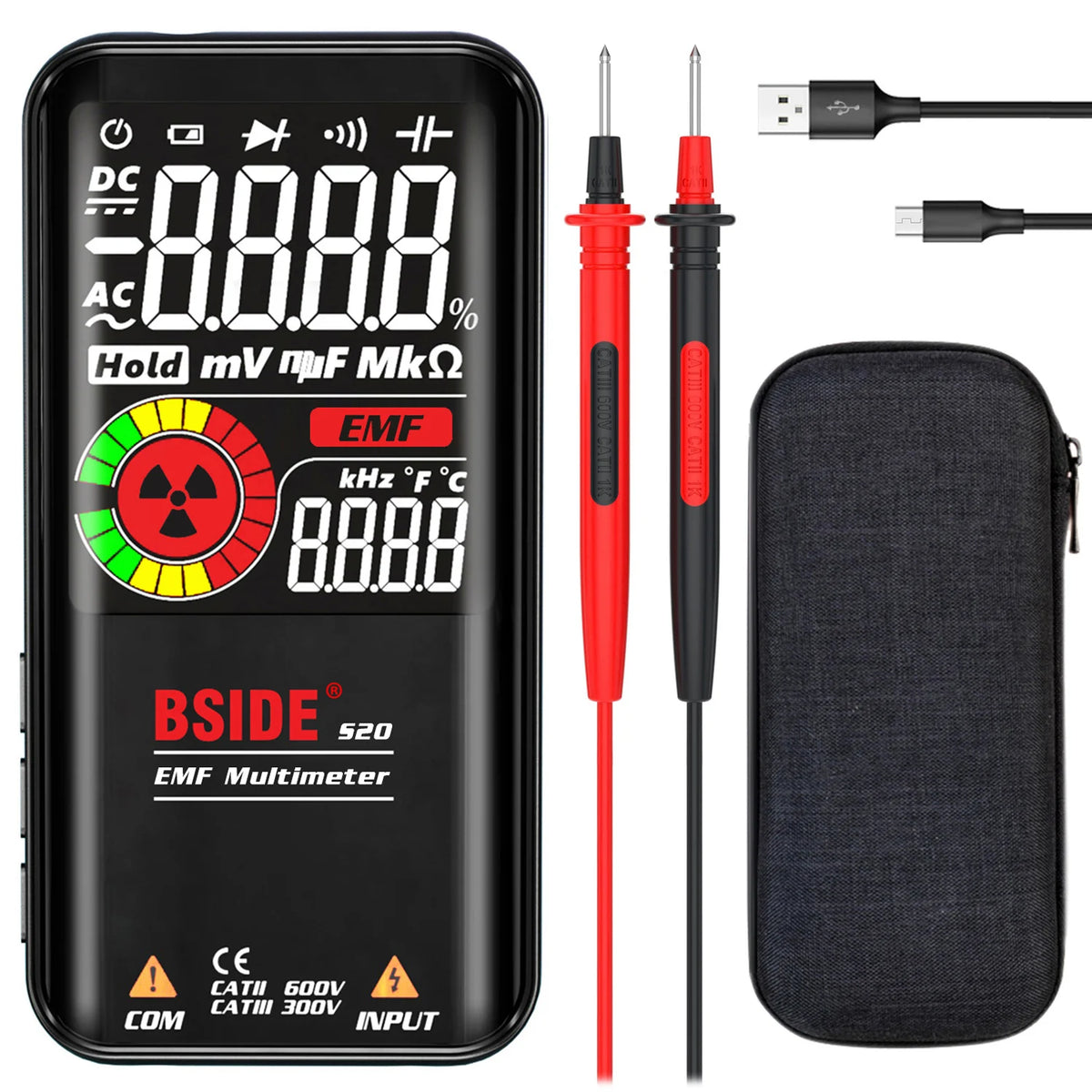 Digital Multimeter Color Display 9999 Count Auto Range Voltmeter Rechargeable with EMF Detector Capacitance Diode Tester