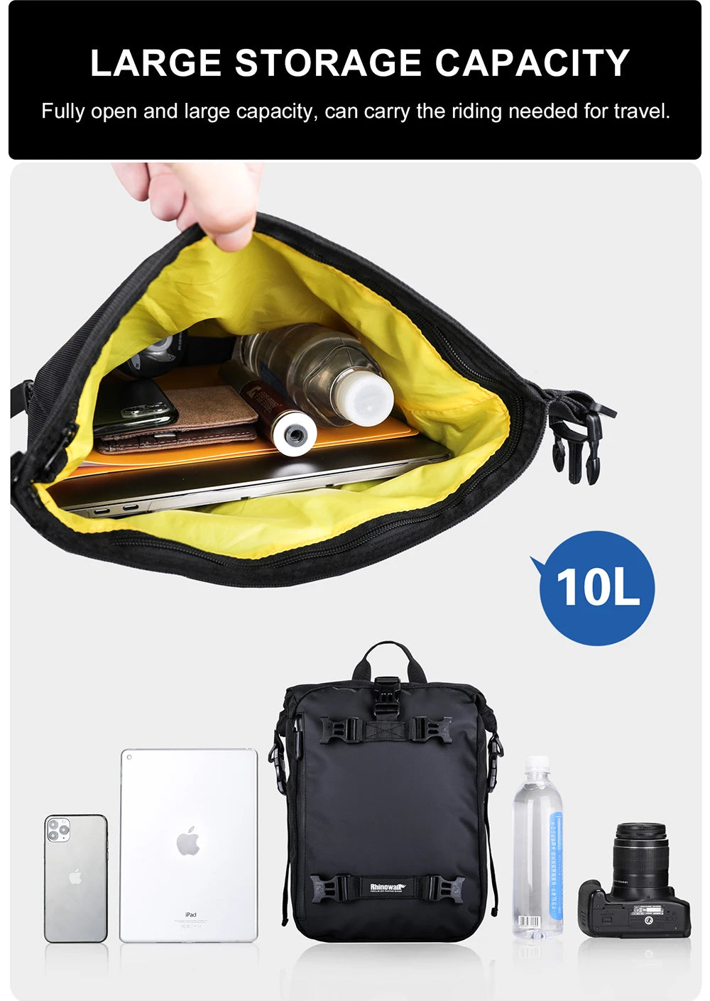 Rhinowalk Motorcycle Rear Seat Bag 10L 20L 30L Waterproof Luggage Pack Motocross Multi-Function Bumper Modification Bale