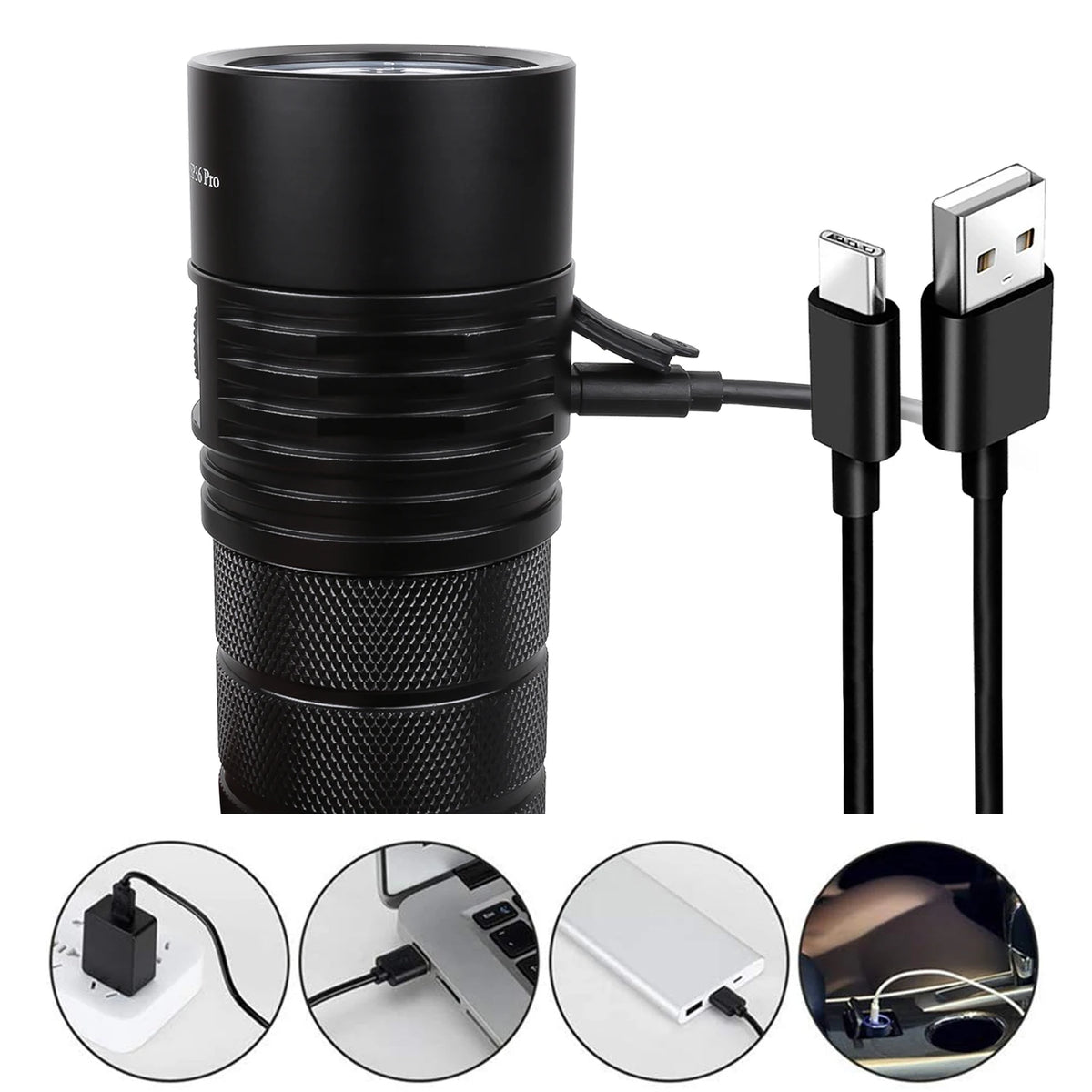 SP36 Pro 8000lm Powerful LED Flashlight 4SST40 USB C Rechargeable 18650 Torch
