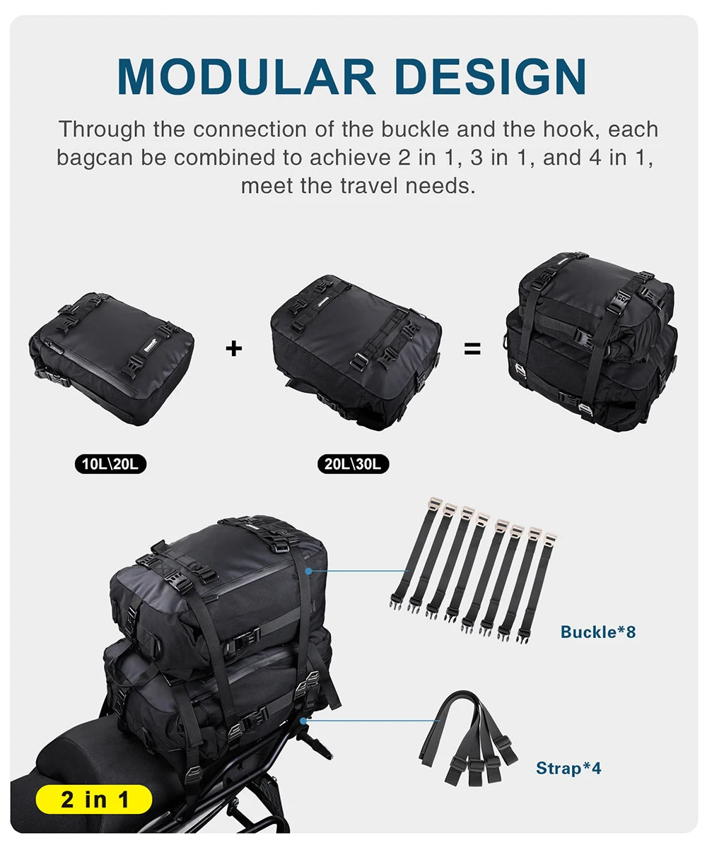 Rhinowalk Motorcycle Rear Seat Bag 10L 20L 30L Waterproof Luggage Pack Motocross Multi-Function Bumper Modification Bale