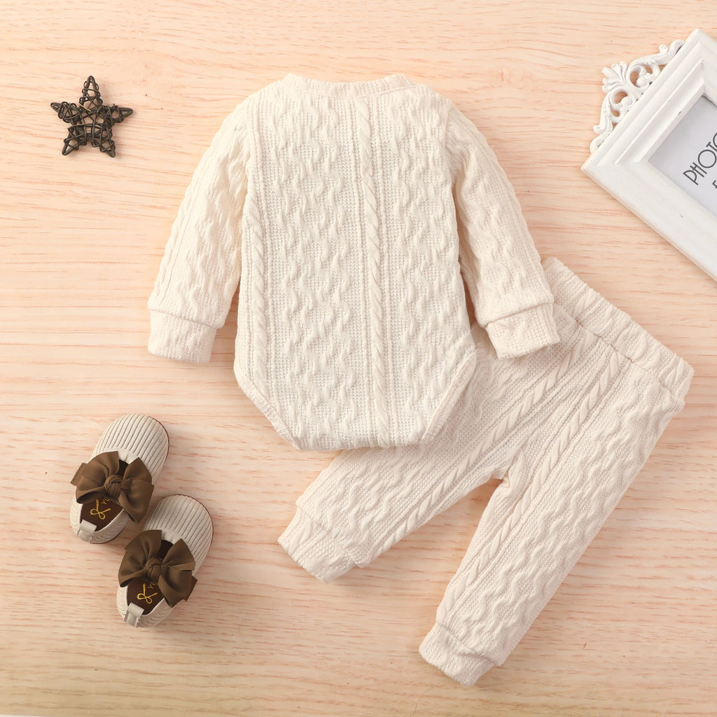 Infant Baby Girl Knit Sweater Romper and Pants Set, Long Sleeve Button Fall Outfit