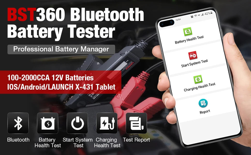 LAUNCH X431 BST360 Car Battery Tester Clip Analyzer 12V Voltage Battery Charging automotive scanner for X431 PROS V Bluetooth