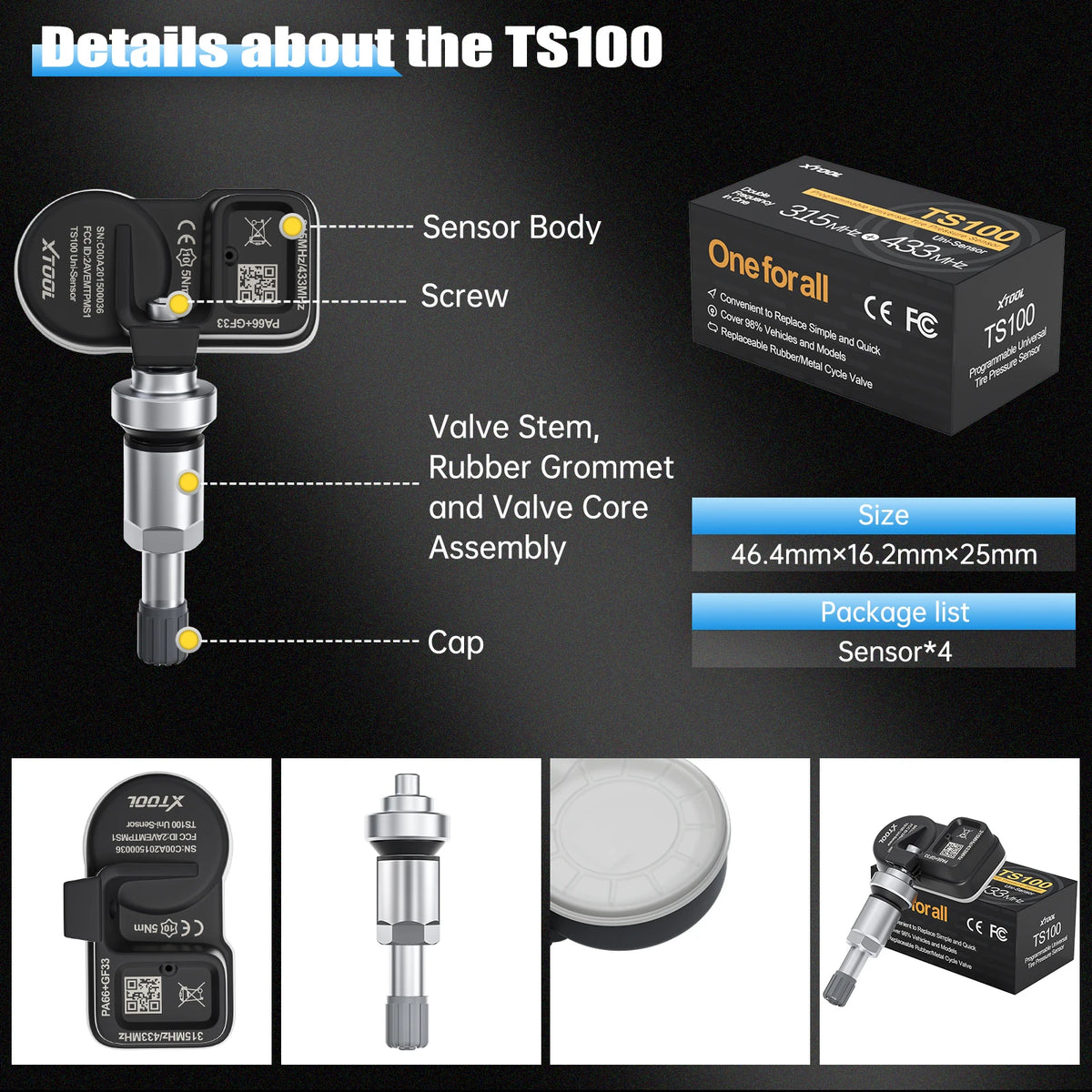 XTOOL TS100 PRO Sensor TPMS Sensor Tire Repair Tools TPMS Pressure Monitor Tester Automotive Tire Pressure Programming Sensors