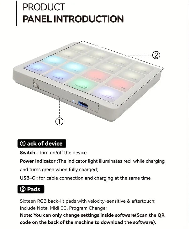 M-VAVE 16-Pad RGB Backlit MIDI Controller, Portable Music Production Pad